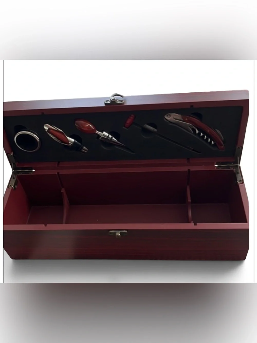 NWT Deluxe Wood Wine Gift Box Case with 5-Piece Sommelier Tool Accessory Set